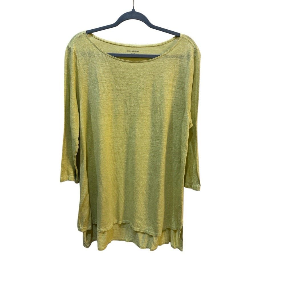 Eileen Fisher Women's Large Chartreuse Pullover Blouse Tunic Lagenlook Linen